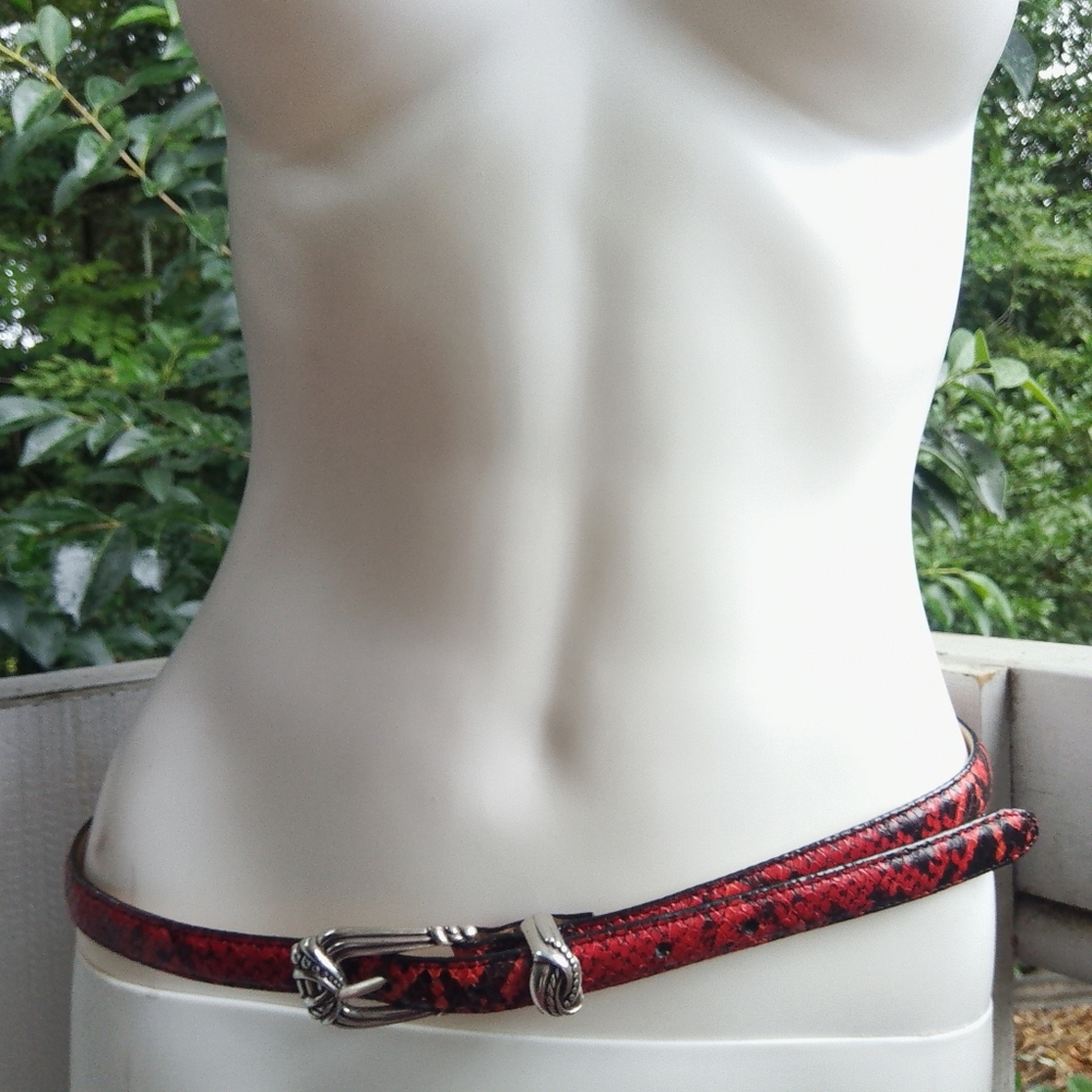 Brighton Red Leather Snakeskin Skinny Belt XL - Picture 1 of 8